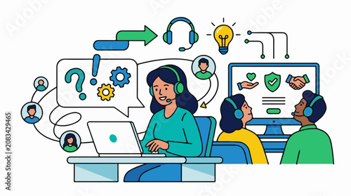Diverse customer support team collaborating on solutions