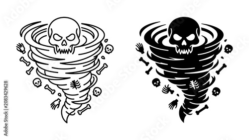 Foto Vortex of Doom: A swirling vortex, filled with the skeletal remains of fallen foes and a chilling skull at its apex, embodies destruction and the untamed power of nature