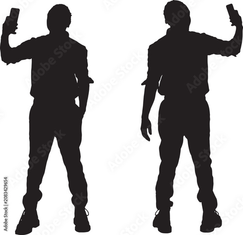 Bild auf Leinwand vector, silhouette of  front and back  view of asame  man taking a self-portrait