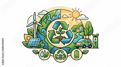 Diverse elements promote a sustainable planet with renewable energy