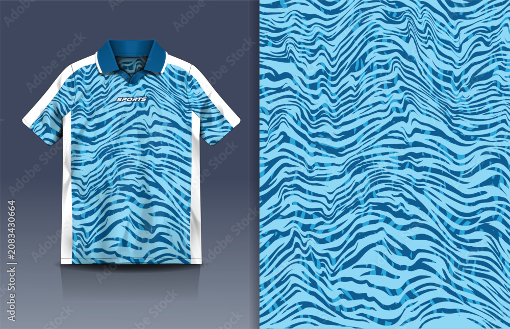Obraz premium Jersey Sport Streetwear Design Zebra Wave Stripe Pattern Blue White Polo Collar Sublimation Fashion