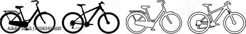 Foto Collection of bicycle silhouettes and line art icons representing different styl