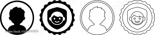 Collection of user profile and security icons for children and adults