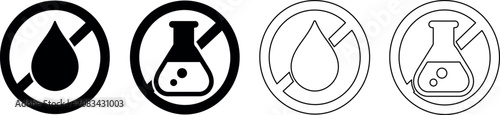 Foto Set of icons indicating absence of water and chemicals for product labeling