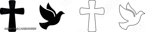 Εκτύπωση καμβά Christian cross and dove icons in silhouette and outline styles
