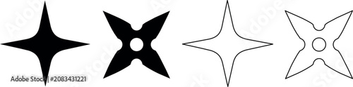 Bild auf Leinwand Collection of four shuriken throwing stars, two solid black and two outlines