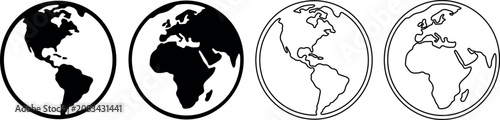 Konstfotografi Set of four stylized globes showing different continents and styles
