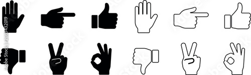 Photos Collection of hand gesture icons in black and white outlines and solid fills