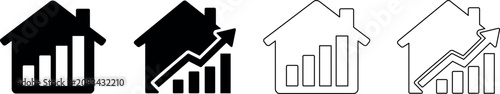 Real estate market growth and investment success represented by house and bar chart