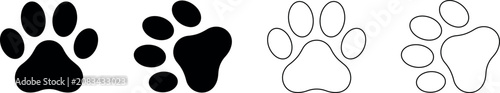 Photography Collection of four paw print icons, two solid black and two outline
