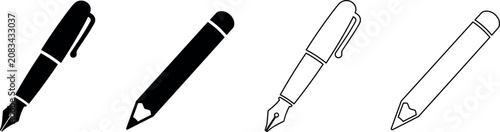 фотографія Collection of writing instruments including fountain pens and pencils in silhoue