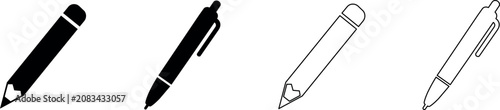 Fotografie Set of two writing instruments, a pencil and a pen, in silhouette and outline st