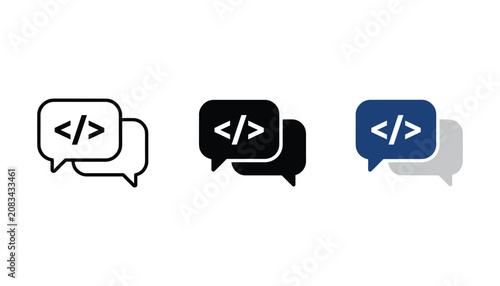 Canvas Print Coding and programming speech bubble icons set featuring bracket syntax in line