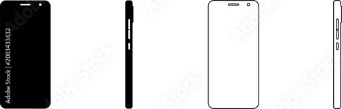 Foto Modern smartphone front and side views in solid black and outline styles