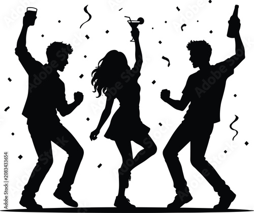 Photos Black silhouettes, dancing people, party icons, celebration graphics, nightlife