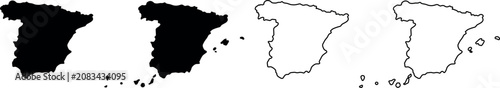 Foto Outline and silhouette maps of Spain and its islands