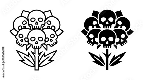 Принти на полотні Skull Flower Motif: A stylized illustration featuring a bouquet of skulls arranged like flower petals, symbolizing mortality and the macabre in a graphic art representation