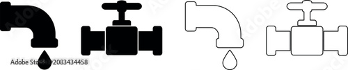 Fotografía Set of four plumbing icons showing faucets and valves in solid and outline style