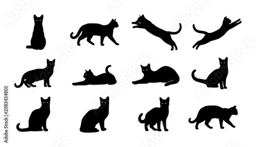 Black Cat Silhouettes Vector Pack: 12 Feline Poses, Elegant Animal Graphics for Pet Lovers, Wildlife Designs, and Cute Illustration Projects
