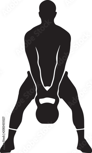 Kettlebell Sumo Deadlift Squat Functional Fitness Workout Vector Silhouette