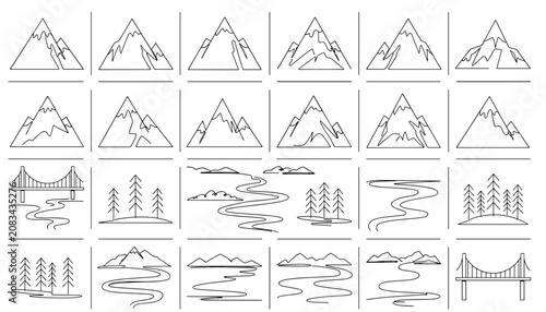 Fine Line Mountain Peak Hill Nature Landscape Outline Graphic Sheet