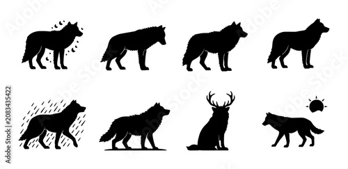 Foto Wolf Silhouette Collection, Wild Canine Icons, Forest Animal Graphics, Nature Wi