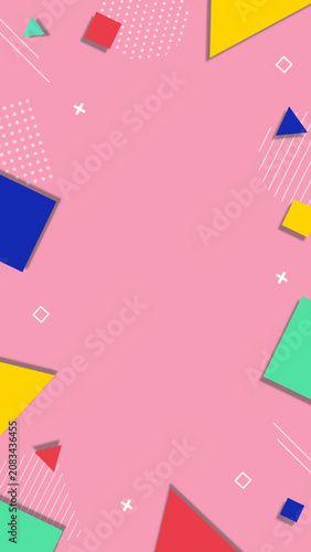 Colorful, retro-pop, and cute geometric frame background.