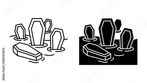 Canvastavla Floating Coffins in Water: An illustration depicting a cluster of coffins floating in dark water, evoking a sense of mystery and the unknown