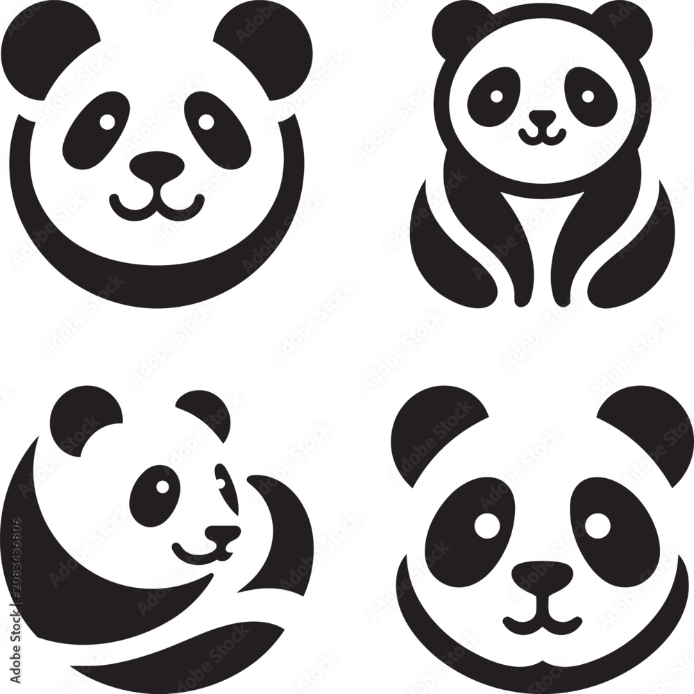 Obraz premium Pandas silhouette logo elements set
