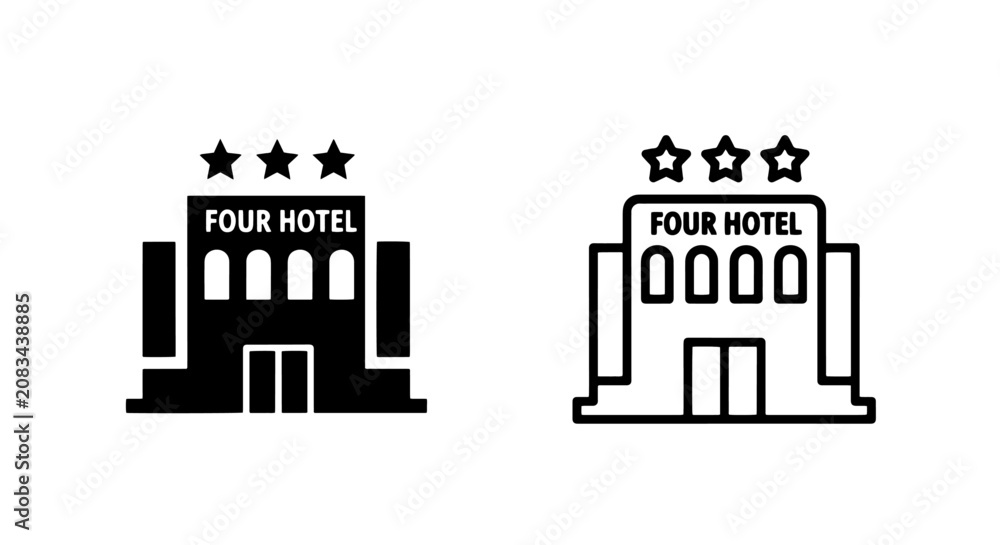 Fototapeta premium Four star hotel building minimalist icon set with building