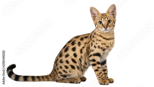 Tableau sur toile Spotted Savannah cat sitting and looking forward