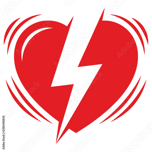 фотографія Red heart with lightning bolt symbol of love and energy passion