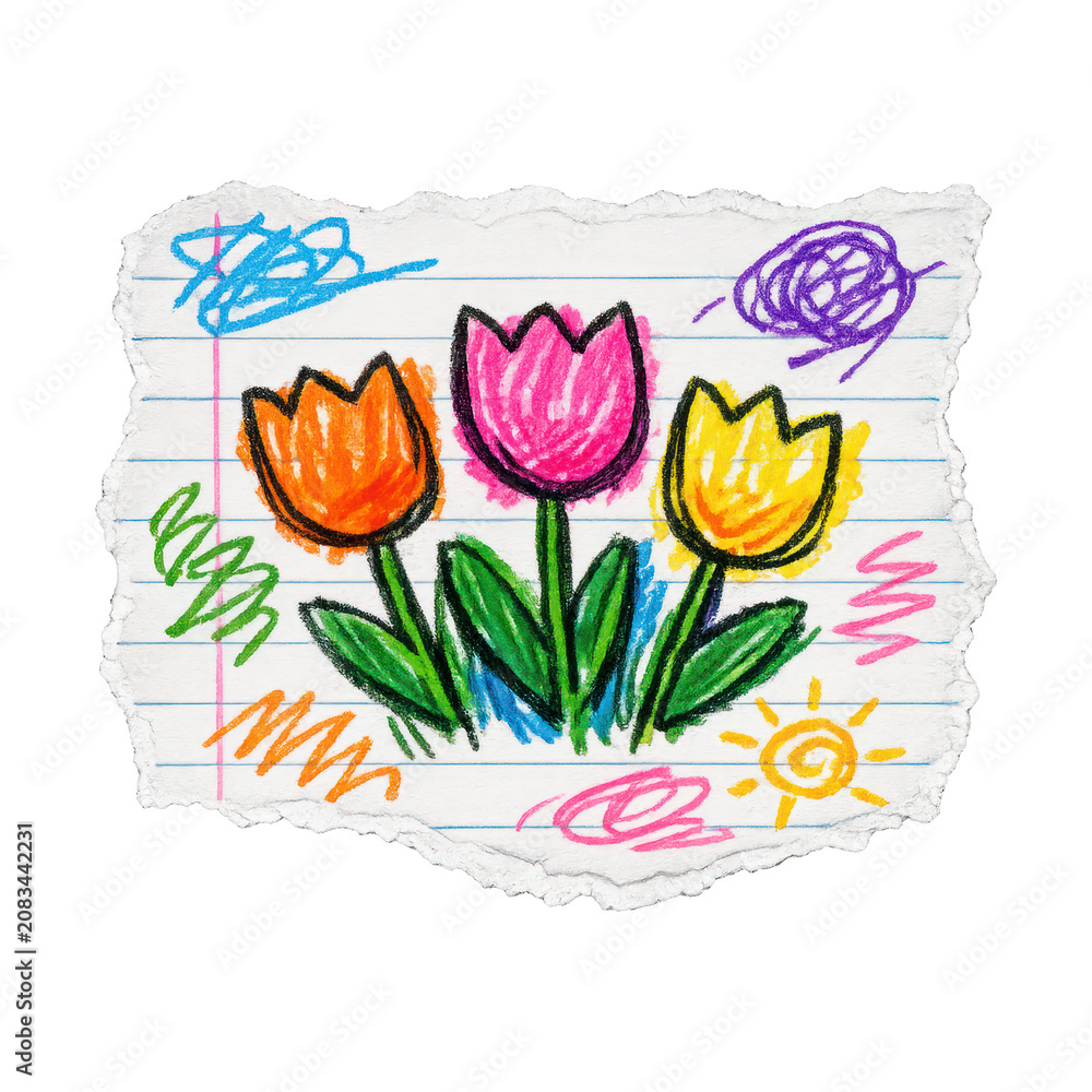 Fototapeta premium PNG Colorful hand-drawn tulip illustration.