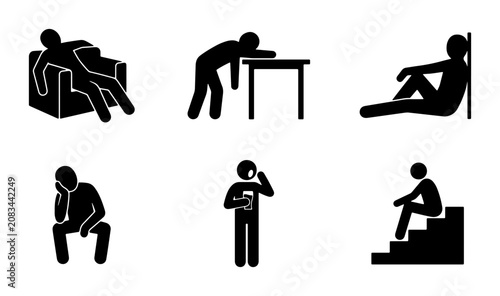 Принти на полотні Vector Icon Set: Exhausted, Tired, and Bored Stick Figures Depicting Fatigue, St