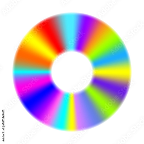 Vibrant neon rainbow torus ring with radial spectrum stripes. Colorful glowing halo circle isolated on transparent background. Retro Y2K holographic design element. PNG