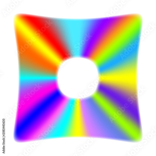 Vibrant neon rainbow squircle with radial spectrum stripes. Colorful glowing warped square isolated on transparent background. Retro Y2K holographic design element. PNG