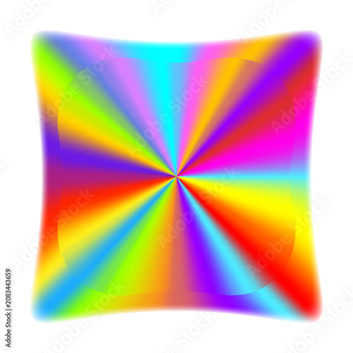 Vibrant neon rainbow squircle shape with dynamic radial spectrum stripes. Colorful glowing warped square isolated on transparent background. Retro Y2K holographic asset. PNG