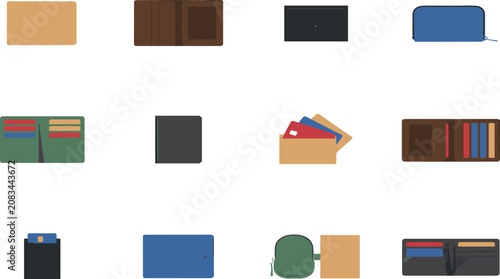 Obraz na plátně Men and Women Leather Wallet Vector Icon Set Featuring Classic Bifold, Trifold,