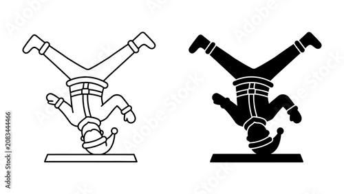 Bild auf Leinwand Breakdancer Silhouette: A dynamic silhouette of a breakdancer executing a powerful headstand move, showcased in both an outline and a solid fill design
