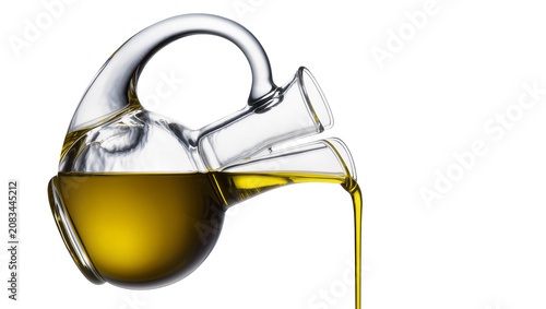 Tableau sur toile Glass cruet pouring golden olive oil