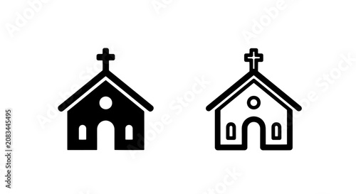 Foto Church building icons with cross set building religion