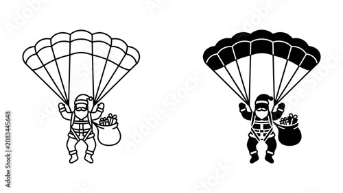 Fotografía Santa Claus Skydiver: A whimsical illustration depicts Santa Claus with his sack of presents, descending with a parachute, ready to deliver holiday cheer from the sky