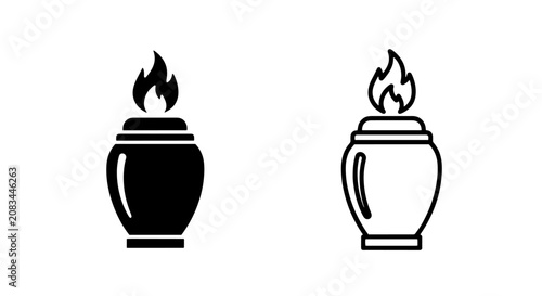 Bilde på lerret Funeral urn icon set with flame graphic element, cremation