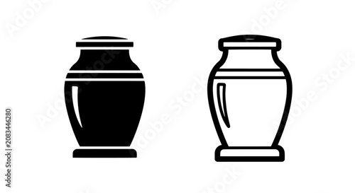 Foto Funeral urn burial container icon set with cremation, memorial
