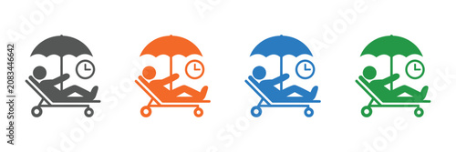 Photography Relaxation icon with person on beach chair beneath umbrella representing vacatio