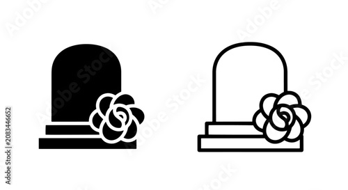 Canvas Print Decorative tombstone icon set with rose ornamentation, tombstone