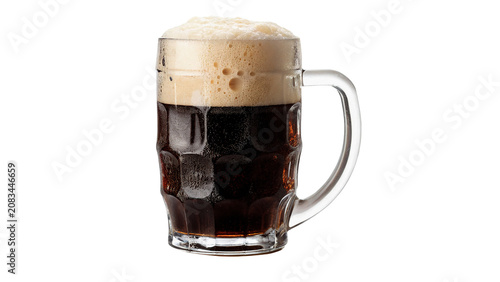 Bild auf Leinwand Glass mug filled with fresh cold dark beer foam isolated on a transparent backgr