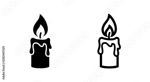 Foto Black and white burning candle silhouette icon set with isolated