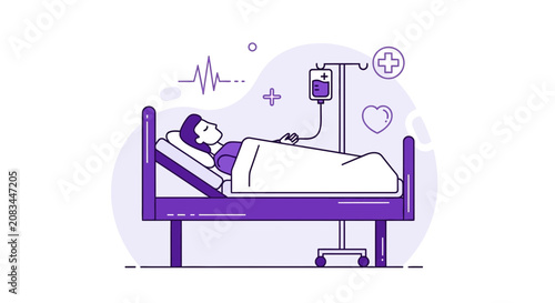 Patient Recovering In Hospital Bed With Medical Infusion