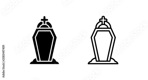 Obraz na plátně Coffin icon set with solid and outline death box symbols